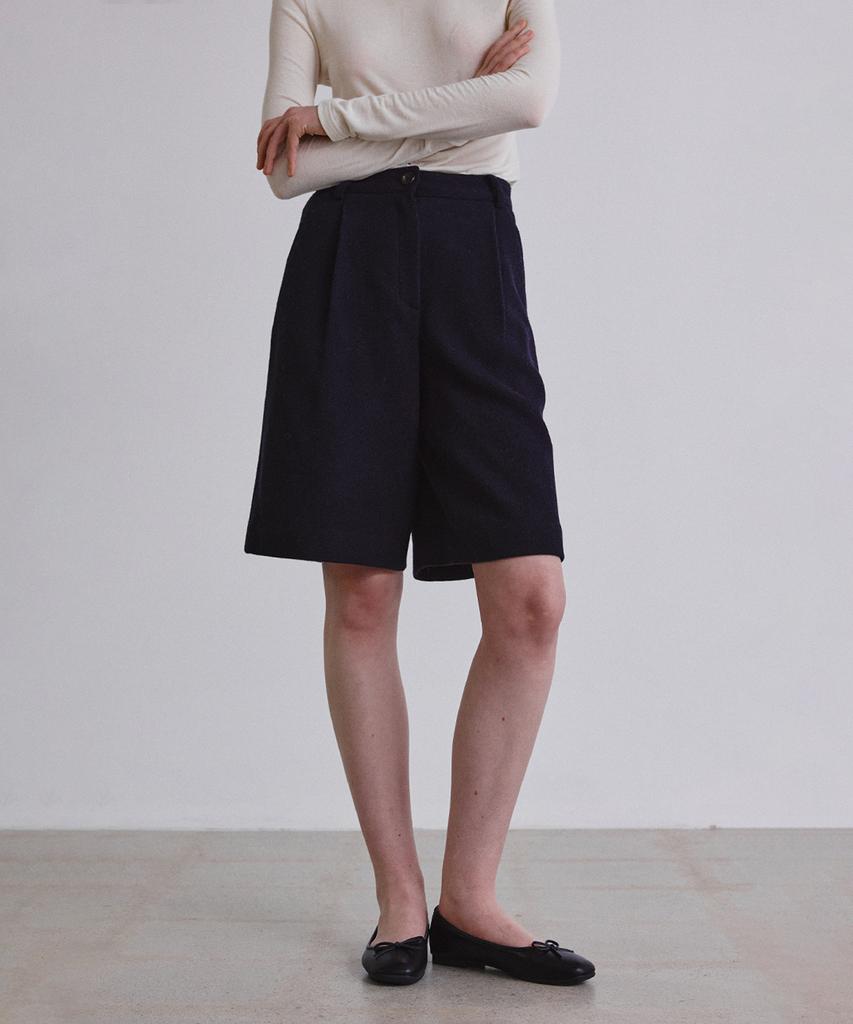 Шерстяные брюки-бермуды твиловые STEP AROUND_Темно-синие