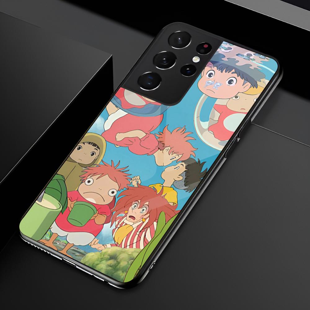 Мультяшный чехол для телефона P-Ponyo для Samsung S25 S24 Ultra 23 Fe 22 Plus Galaxy A54 A55 A16 A13 A24 A15 A25 Стеклянная крышка
