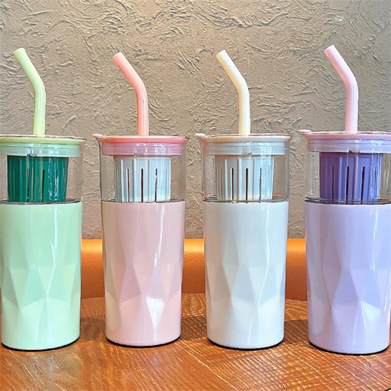 Стильный стеклянный стакан с соломинкой и большой вместимостью, идеально подходящий для студентов, лета и любителей чая