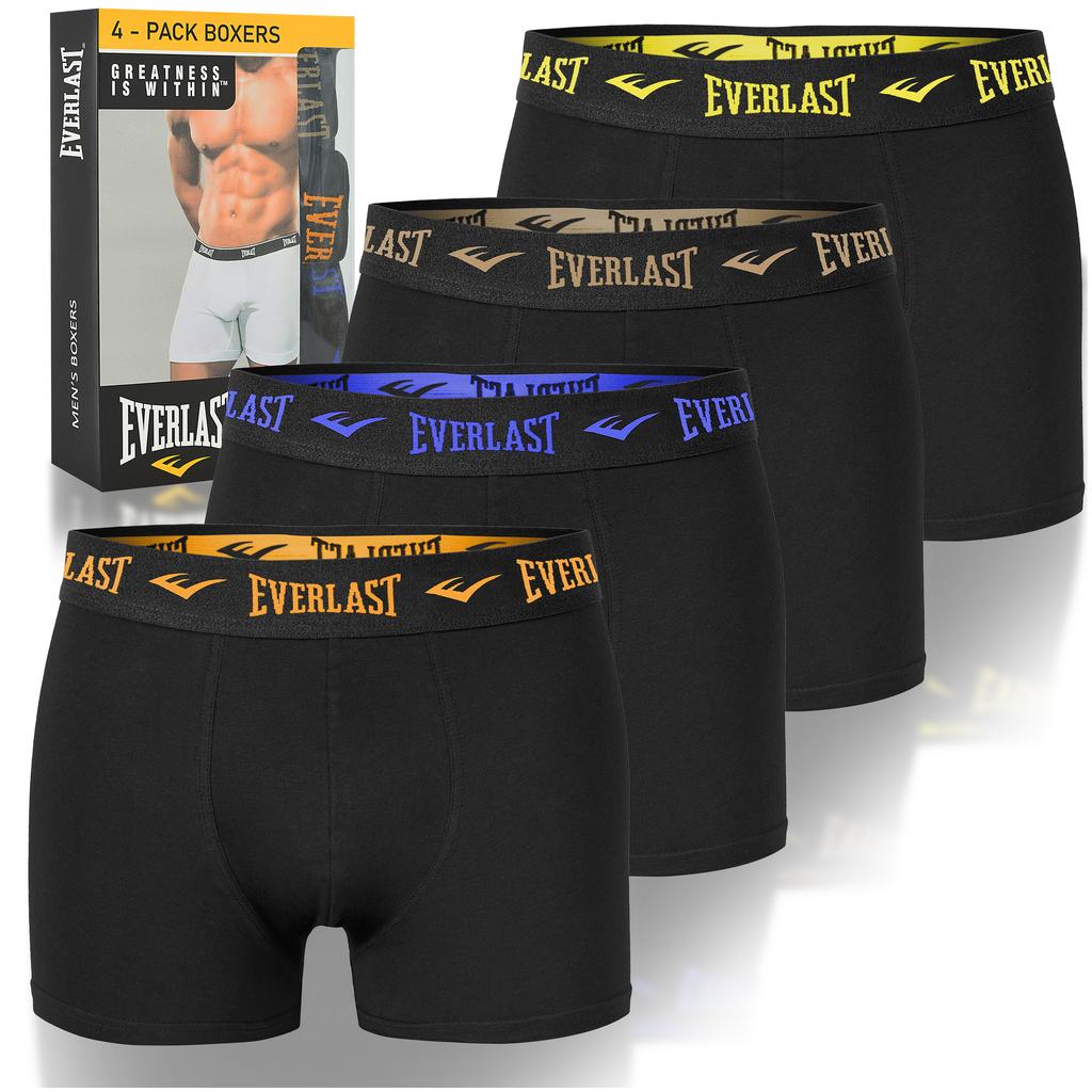 EVERLAST Men's Boxers 4 Pieces Cotton Underwear Black Color Logo