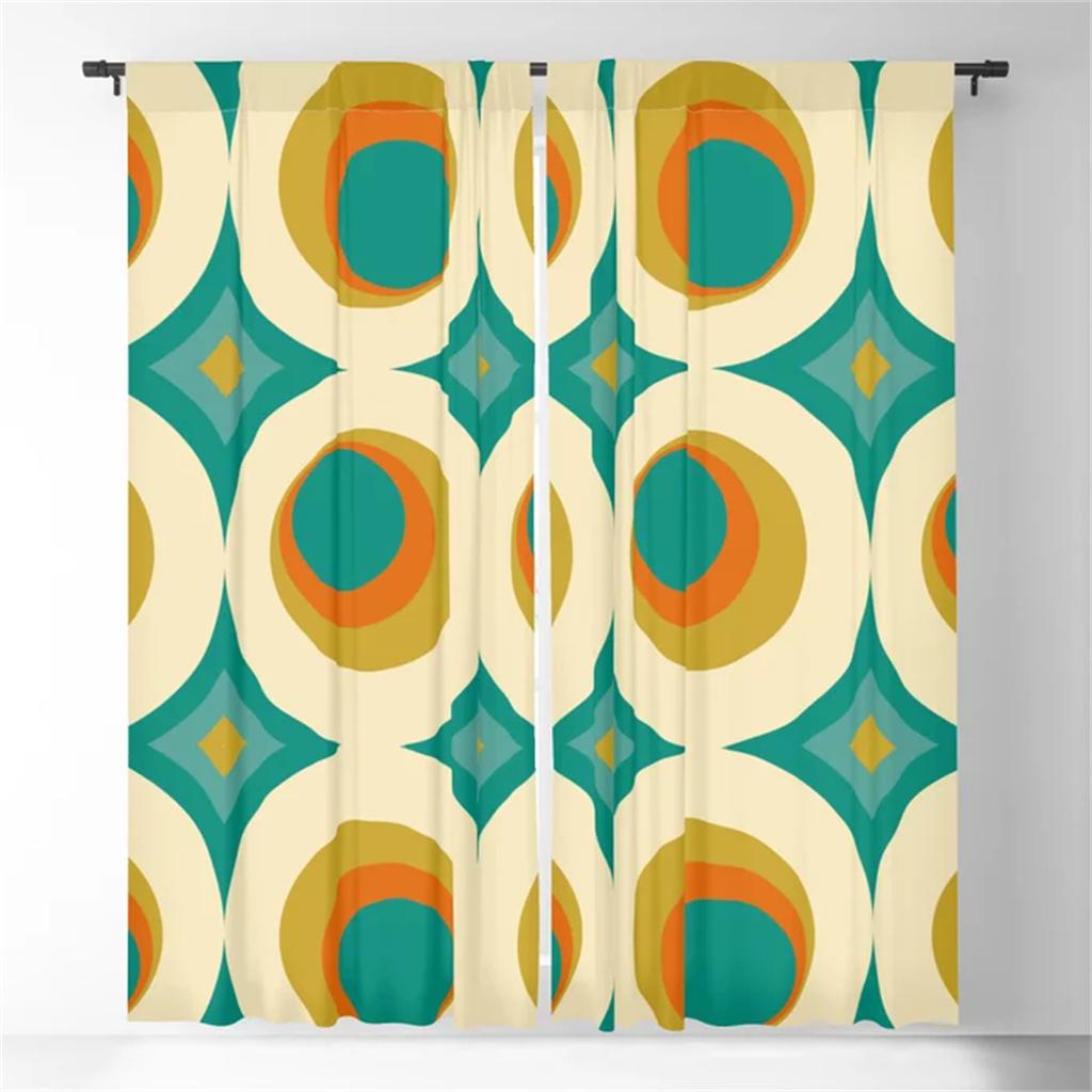 Оранжевые шторы Mid-Century Modern Circle Blackout Curtains 3D Print Window Warms для спальни, гостиной, декора, оконных украшений