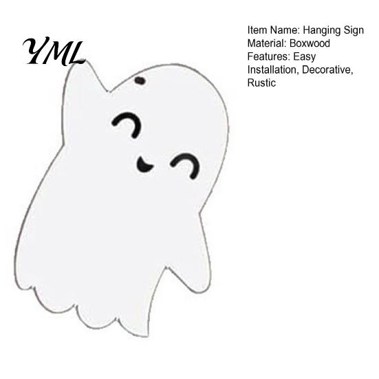 Easy Install Party Wall Decor Wooden Ghost Hanging Sign, Spooky Halloween Wood Sign with Jute Rope, Cute Black White Supplies Decor, Rustic Farmhouse