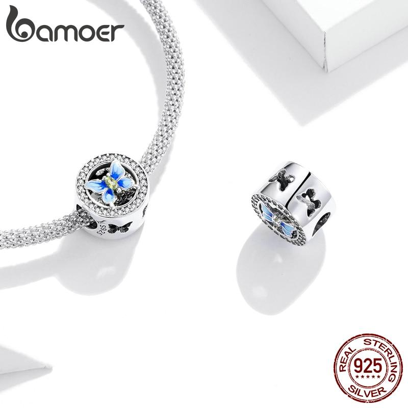 BAMOER Стерлингового Серебра 925 пробы Красочные Бабочки CZ Шарм Бусины для оригинального Браслета DIY Ювелирные Изделия