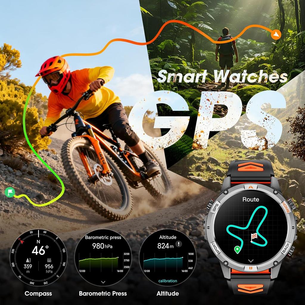 Новая умная часы с GPS-картой, навигацией, AMOLED-экраном, водонепроницаемостью 10 ATM, компасом, фонариком, поддержкой звонков по Bluetooth, для мужчин
