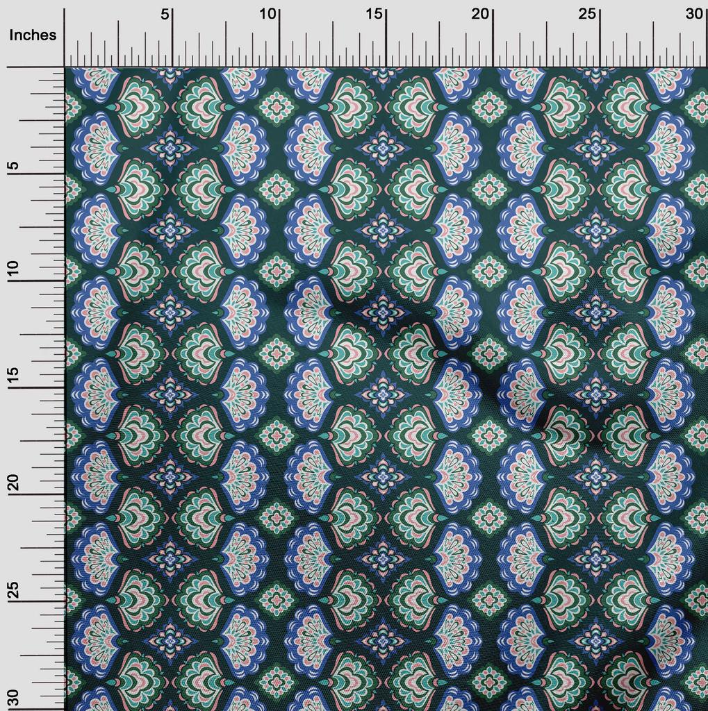 oneOone Cotton Flex Dark Green Fabric Asian Block Sewing Material Print Fabric By The Yard 40 Inch