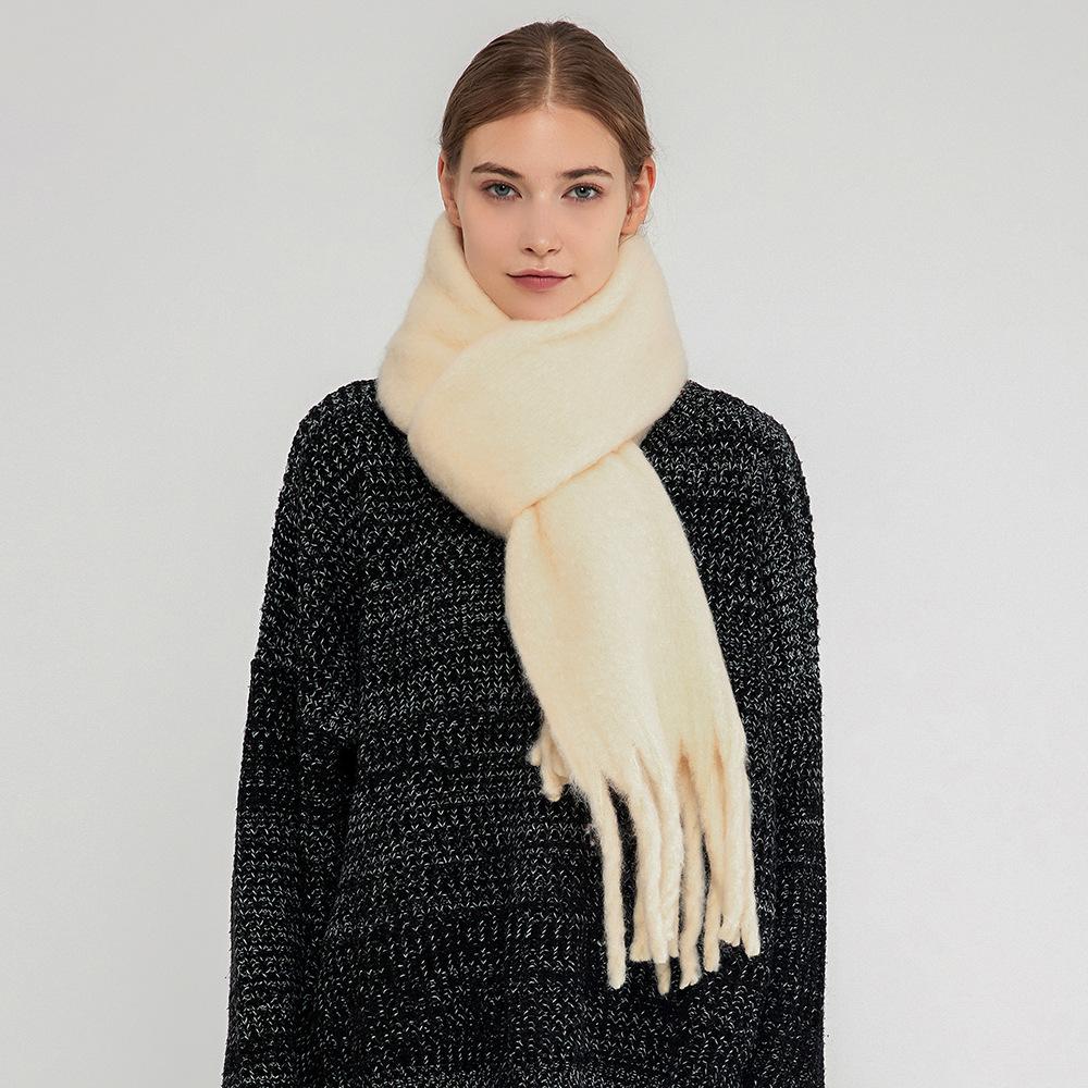 Wool Scarf Women's New Autumn and Winter Solid Color Soft Waxy Mohair Scarf Scarf Neck Thickened Warm Shawl