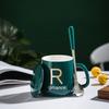 Керамическая кружка Бытовая Печать Креативная Личность Тренд С Крышкой Ложкой Офисная Парная Чашка для Воды