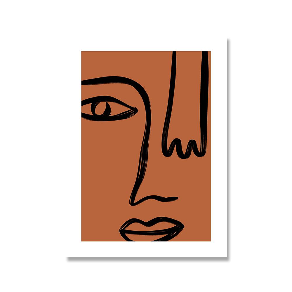 Абстрактные линии лица Галерея искусства Постер Бежевый Черный Холст Картина Модные Бохо Картины Декор Стены Комнаты Интерьер Украшения Дома