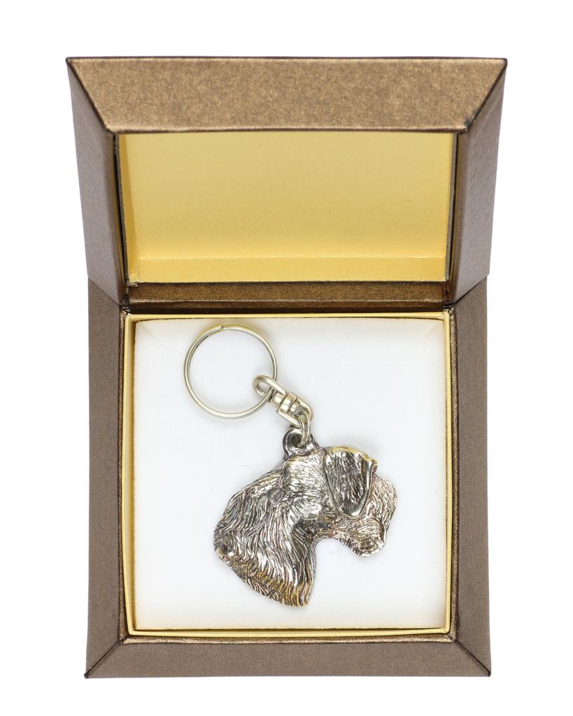Cesky Terrier, Czech Terrier - Silver-plated pendant with a dog in a decorative box, handbag decoration, backpack pendant by Art-Dog brand