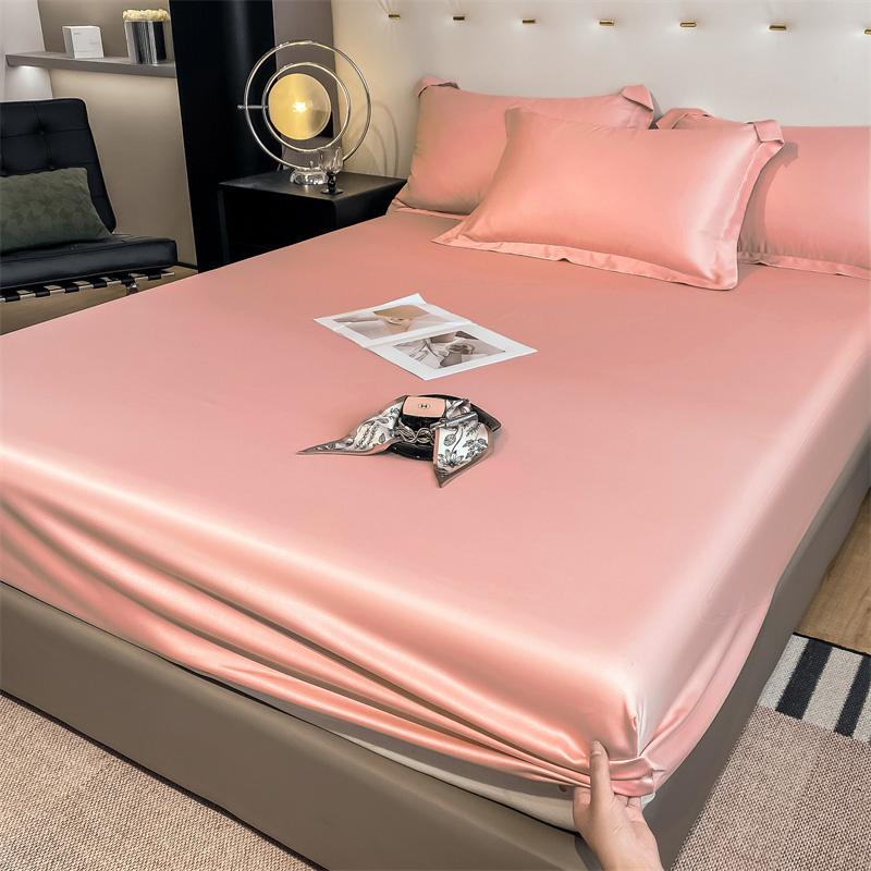 Fitted Sheet Pure Color Silk Bed Sheet Pure Natural Mulberry Silk Mattress Cover Elastic Band Fixed Silk Bedding 140x190Cm