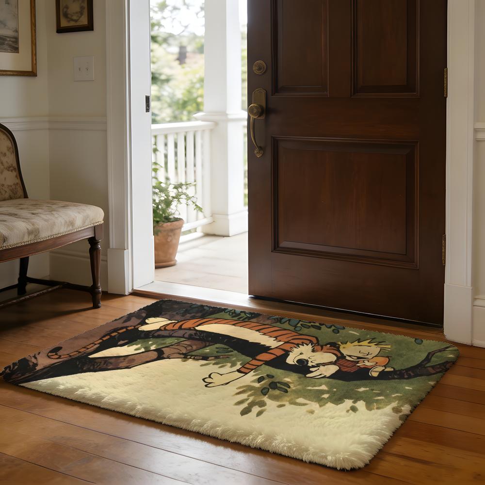 Calvin And Hobbes Selfadhesive Art Floor Mat Soft Flannel Absorbent Mat Non-Slip Rug Home Bedroom Bathroom