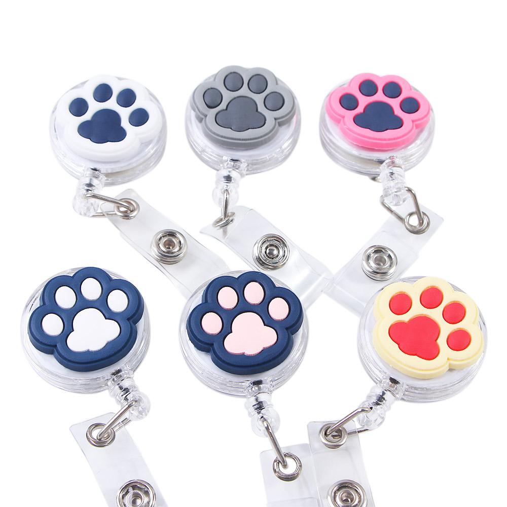 PVC Students Doctors Nurse Retractable Badge Holder Cartoon Cat Paw ID Card Holder Name Card Holder
