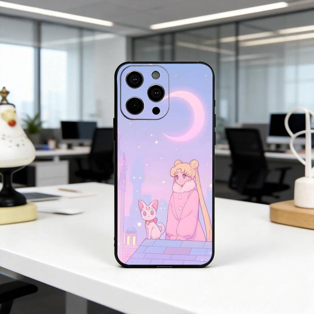Мультяшный чехол для телефона S-Sailor M-Moon-es Art для iPhone 17, 16, 15, 14, 13, 12, 11 Plus, Pro Max, Других Мягкий Черный Чехол