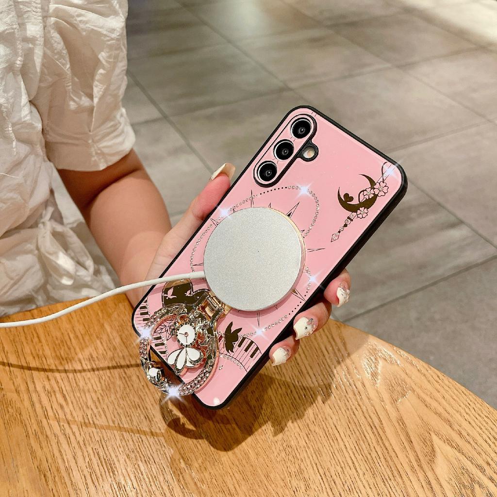 For Samsung Galaxy A16 5G/A16 4G Magnetic Case Kickstand TPU + PC Rhinestones Decor Phone Cover