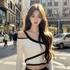 2024 Slim Fit Hollow Out Off-Shoulder Long-Sleeve T-Shirt for Early Autumn Fashion