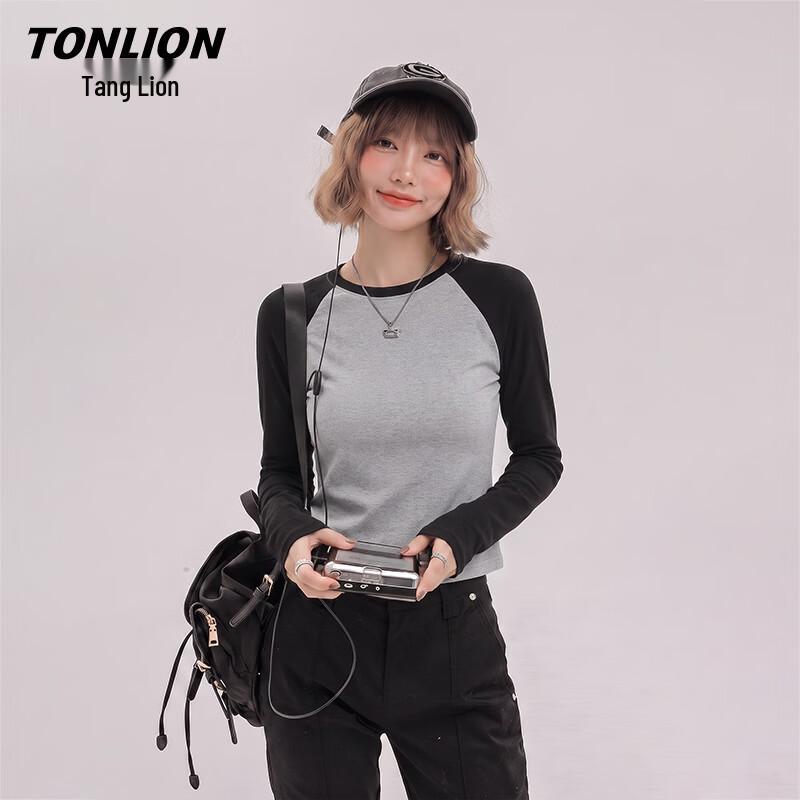 Женская футболка TonLion с длинным рукавом, круглым вырезом, цветные блоки, приталенная