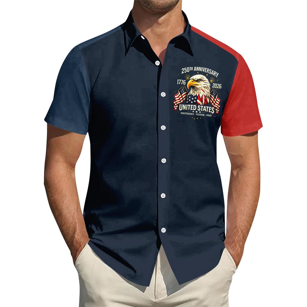 Men's Independence Day Printed Collared Top Men's Casual Sports Short-Sleeve Shirt