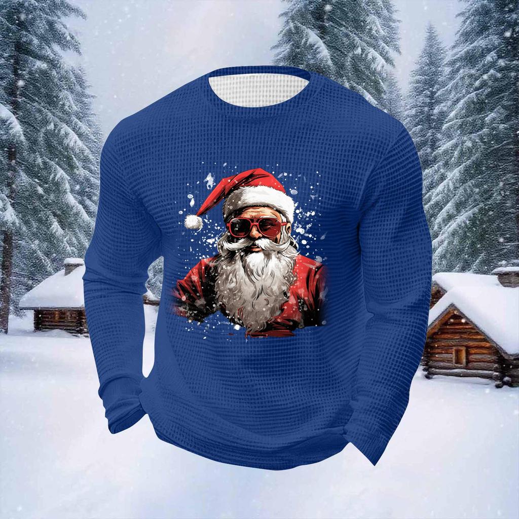 Мужские топы с рождественским принтом, с круглым вырезом и длинными рукавами, мужские спортивные топы больших размеров в повседневном стиле с круглым вырезом