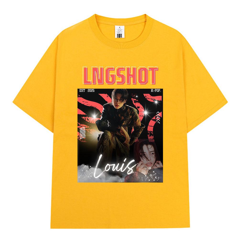 Корейская K-pop Хип-хоп Группа Lngshot LOUIS Графическая Футболка Унисекс Женская Одежда Модный Оверсайз Короткий Рукав Хлопковый Топ Подарки для Фанатов