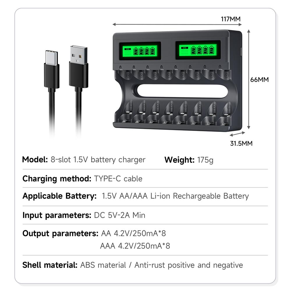 PALO 4-16PCS 1300mWh 1.5V AAA Li-ion Rechargeable Battery 1.5V Lithium AAA Batteries With 8 Slots LCD USB 1.5V AA AAA Fast Charger