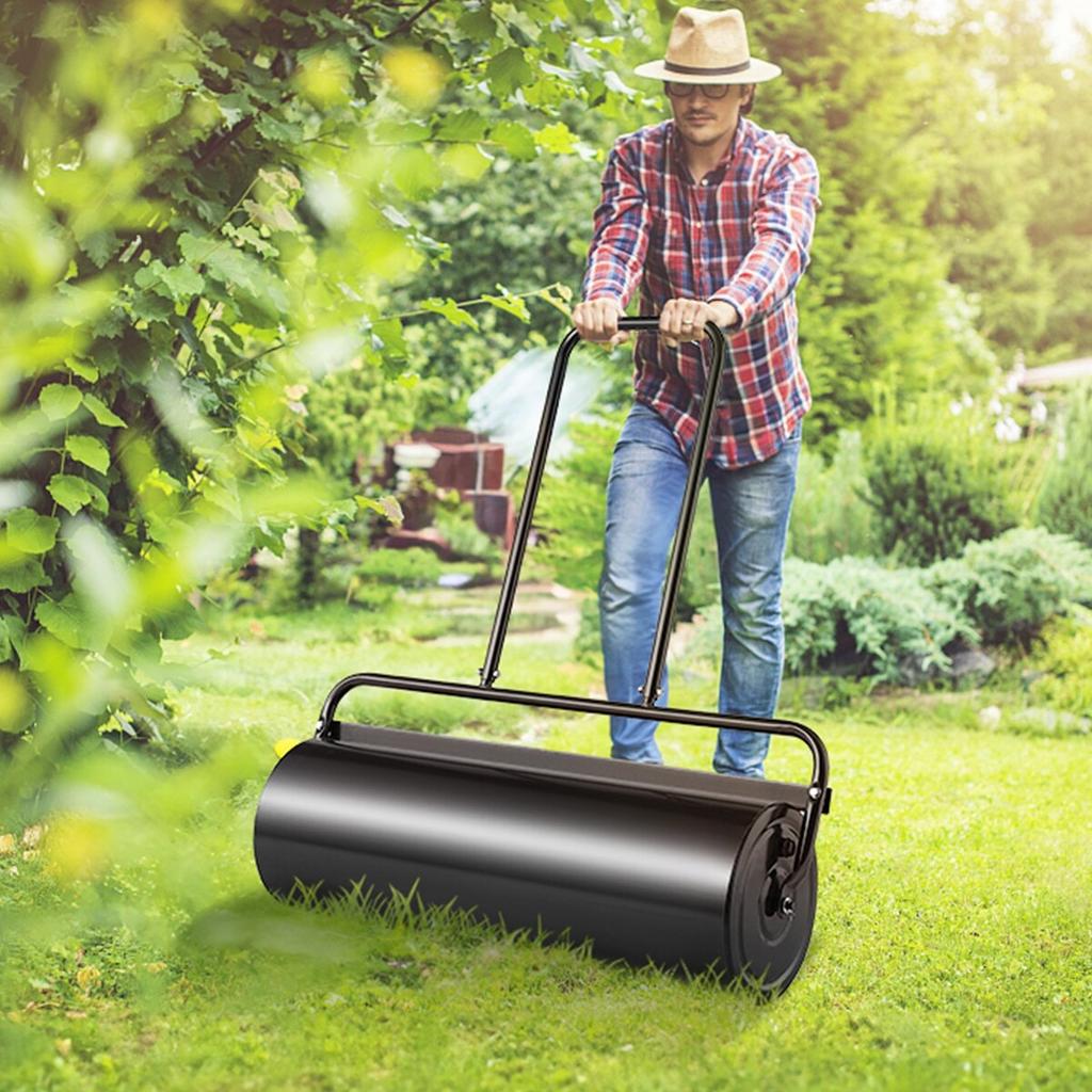 Lawn Roller, 17 Gallon Sand/Water Filled Yard Roller, Steel Sod Roller with Easy-turn Plug and U-Shaped Ergonomic Handle for Convenient Push and Pull,