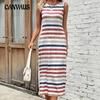 Весенне-летнее женское платье в полоску без рукавов, повседневное, темпераментное, элегантное, с разрезом, платья