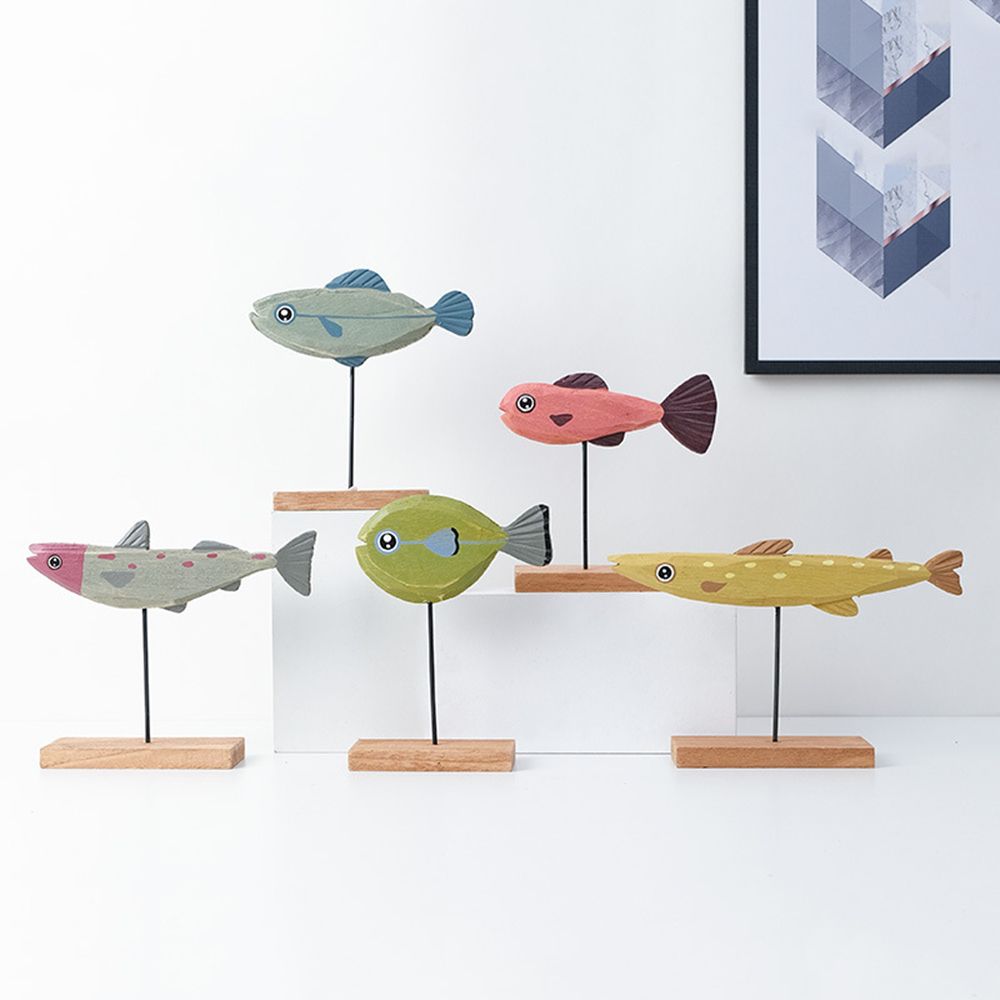 Fish Pattern Colorfast Home Decoration Fishes Sculpture Wooden Fish Statue Table Decor Ornament
