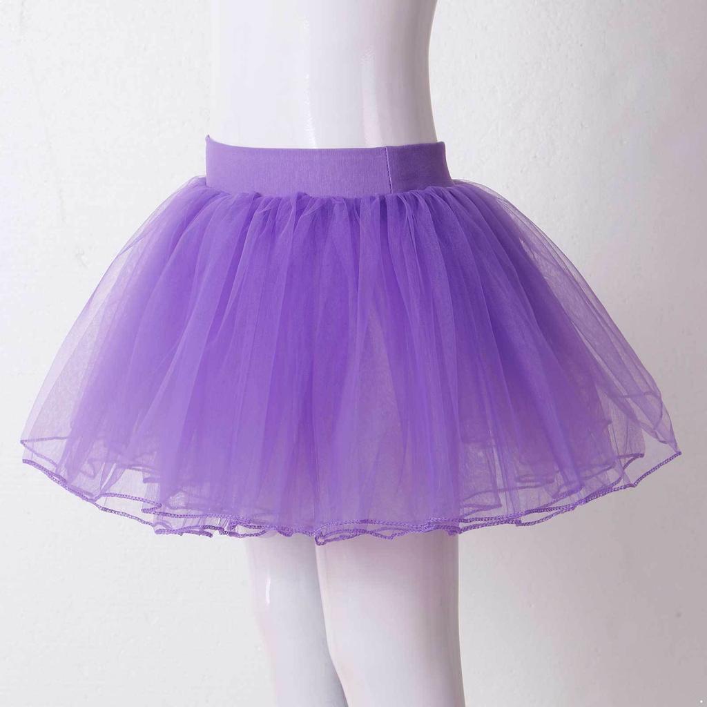 Mesh Tutu Skirt Girls Kids 4 Layer Solid Color Elastic Waist Princess Ballet Dance Skirt