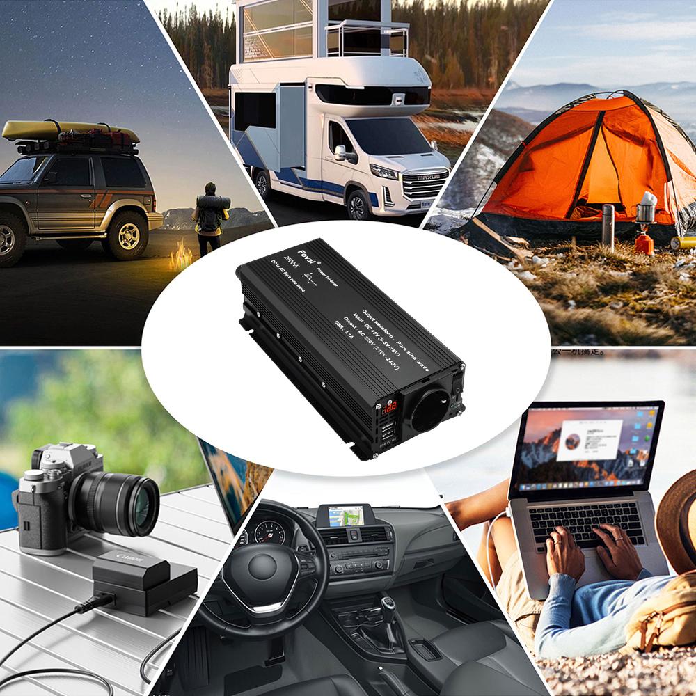 2600W (Вершина горы) 12 В до 230 В 1000 Вт Номинальная мощность Автомобильный инвертор питания Евро для кемпинга Домашние автономные солнечные системы