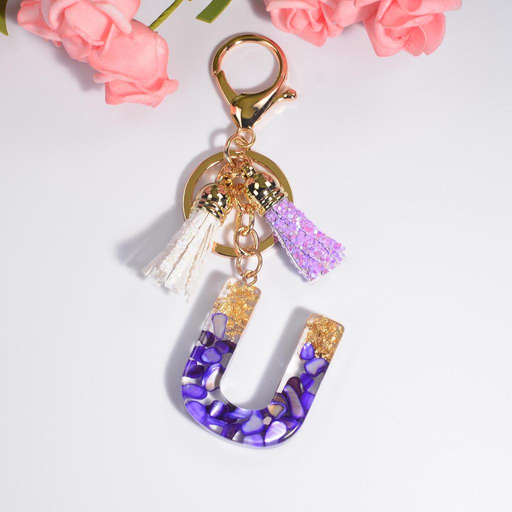 Фиолетовый хрустальный эпоксидный брелок с буквой и кисточкой - Ювелирное украшение из смолы, подвеска-шарм