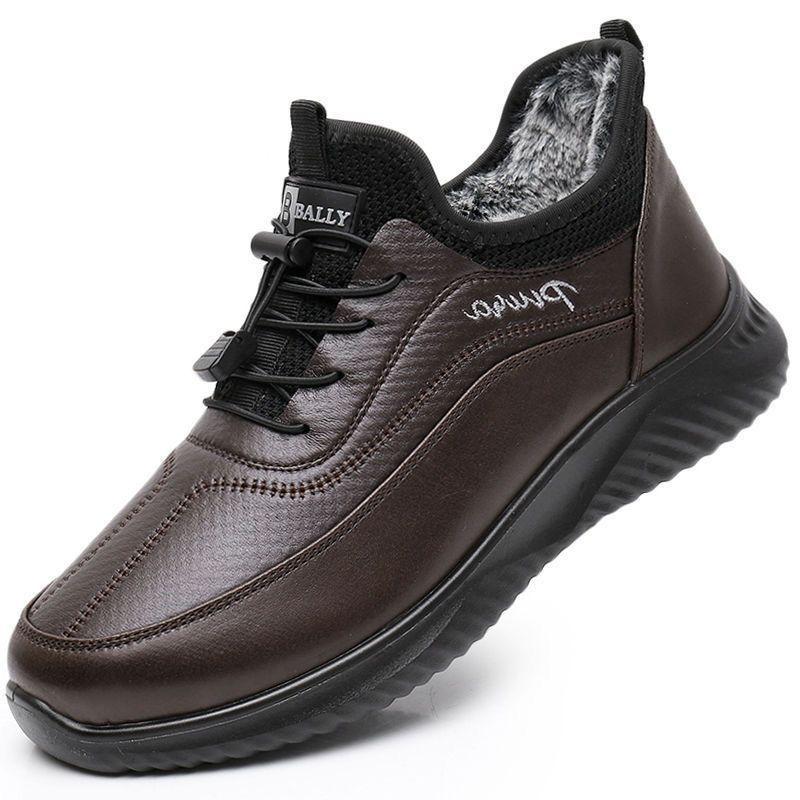 Мужские зимние ботинки из толстой теплой бархатной ткани для людей среднего и пожилого возраста - обувь для ходьбы с мягкой подошвой