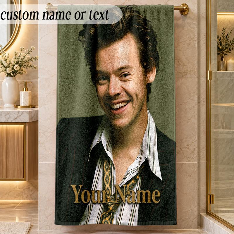 Beach TowelHarry Styles Custom Name Text Personalized Soft Towel for Beach Pool Indoor Home Decor Gift