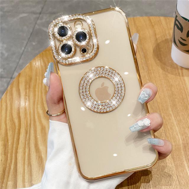 Роскошный чехол для телефона с блестящими стразами и гальваническим покрытием рамки для iPhone 16 Pro Max для iPhone 11 12 13 14 15 16 Plus с алмазной защитой объектива