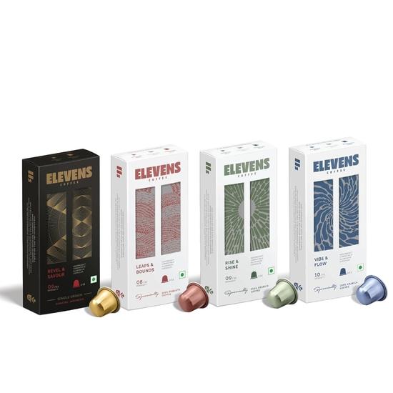 ELEVENS COFFEE | Набор ассорти | Кофе-капсулы | 100% арабика и робуста | 44 алюминиевые кофейные капсулы (11 x 4 вкуса) | Тёмная обжарка | Интенсивность 8–10
