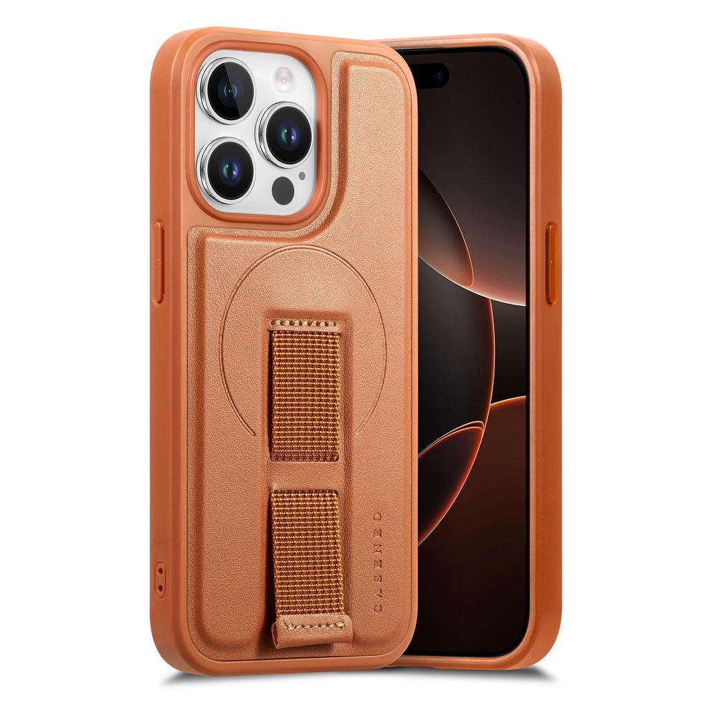 For iPhone 15 Pro Max Magnetic Case CASENEO Wristband PU Leather+PC Shockproof Phone Cover
