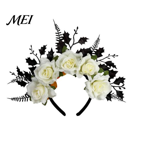 Streetwear Gothic Hairband for Women Halloween Rose Headband, Flower Leaf Crown Hair Hoops Bands, Floral Party Headpiece Cosplay Dress Up Accessories