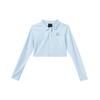 Solid Logo Cropped Corduroy Long Sleeve Top Women Tops Ice-Blue DV1401-411