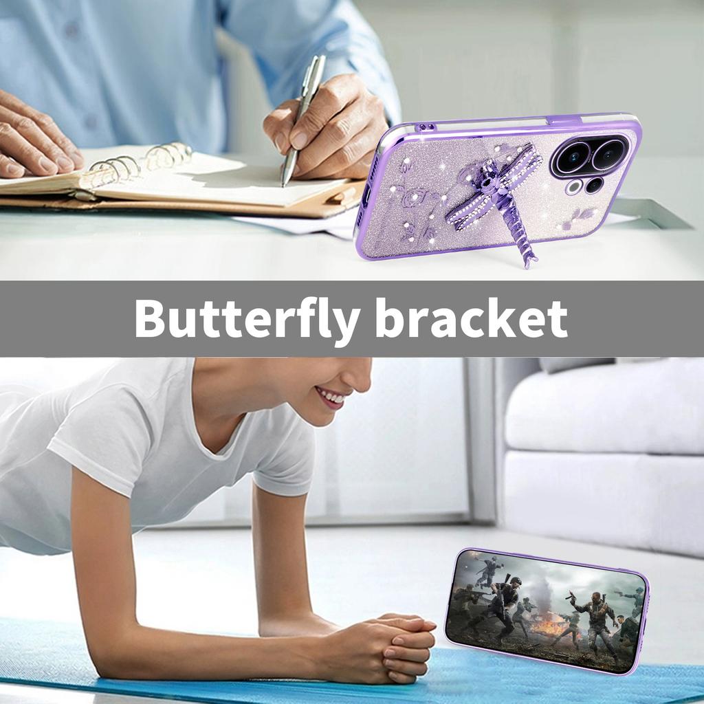 KADEM For vivo S30 5G Case Dragonfly Kickstand TPU Flowers Glitter Phone Cover