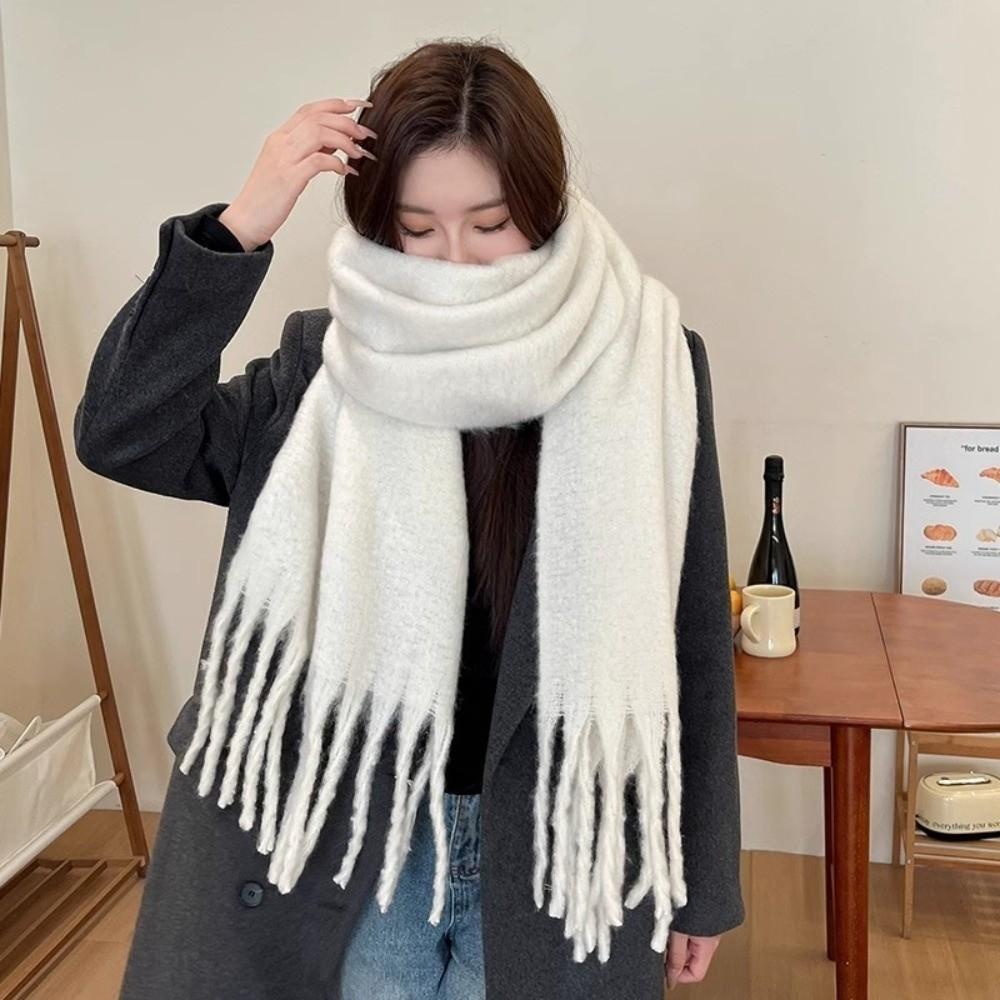 Tassel Wool Scarf Plush Long Shawl Retro Winter Cashmere Scarves Student