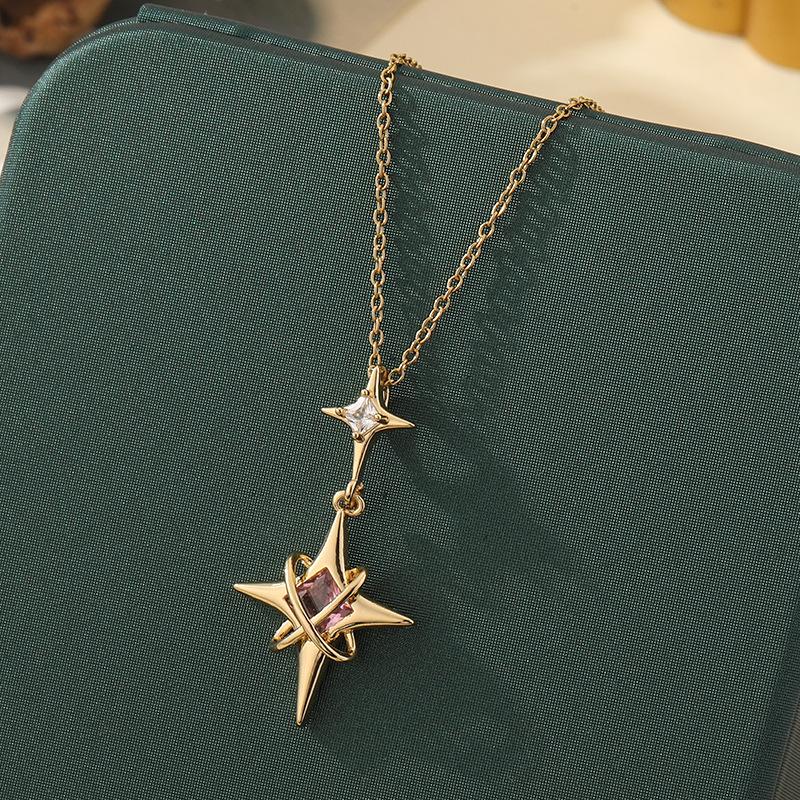 Simple Zircon Cross Star Titanium Steel Necklace For Women Elegant Versatile Collarbone Chain Jewelry
