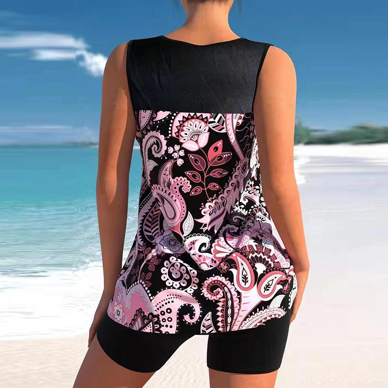 Women Floral Print Two Piece Swimdress Tankini Set 2023 Sexy Swimwear Large Size Bikini Monokini Set Summer Swimsuit Beachwear