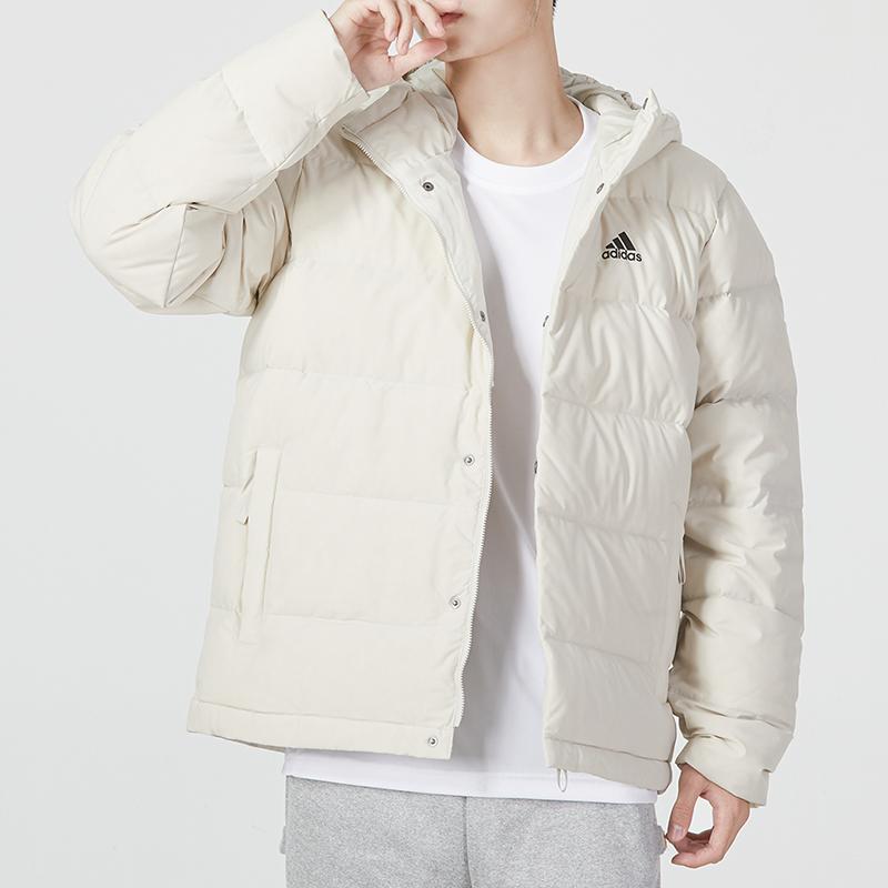 Adidas Сплошной цвет с логотипом и принтом, пуховик с капюшоном, мужская верхняя одежда, белый HG4886