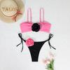 2 шт./комплект женский комплект бикини с цветочным декором бюстгальтер на шнуровке трусы комплект трехмерные цветы регулируемые бретели купальник