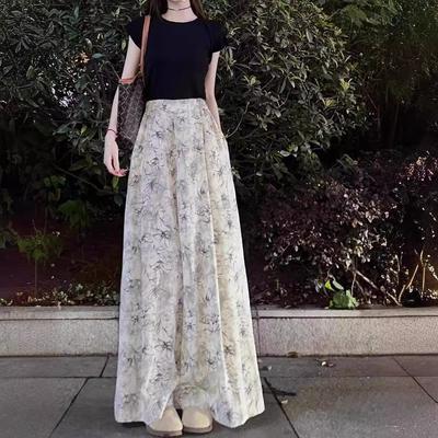 Женские летние новые свободные узкие брюки-юбки с высокой талией и чернильным принтом, новые брюки в китайском стиле, брюки-дзэн с принтом тай-дай