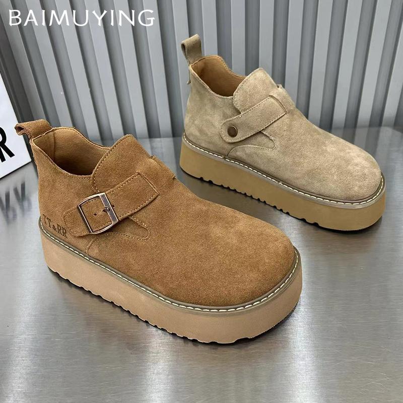 Платформа Женская обувь на плоской подошве Замшевые ботильоны Женские туфли-лоферы 2024 года Трендовая зимняя обувь Новая повседневная мода Готика Zapatillas De Mujer