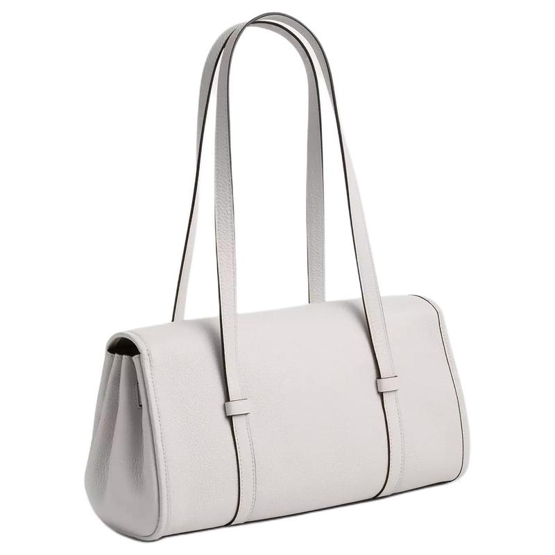 COACH Bridget 34 Silver Hardware Push Lock Refined Pebbled Leather Shoulder Bag Large Women's White