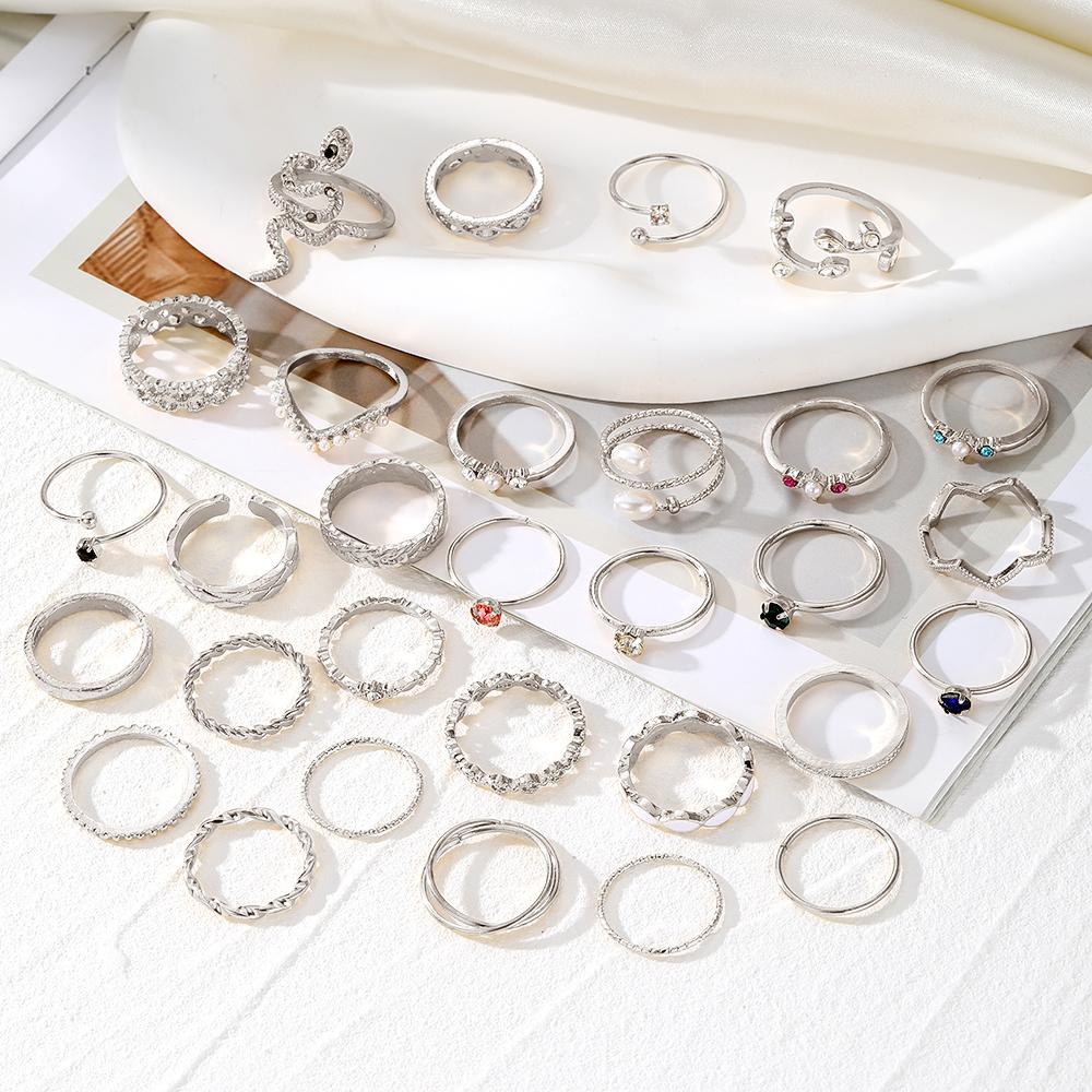 Набор из 30 предметов, милый набор колец, разноцветные драгоценные камни, элегантный классический набор колец, очаровательные простые женские кольца со змеей, аксессуары
