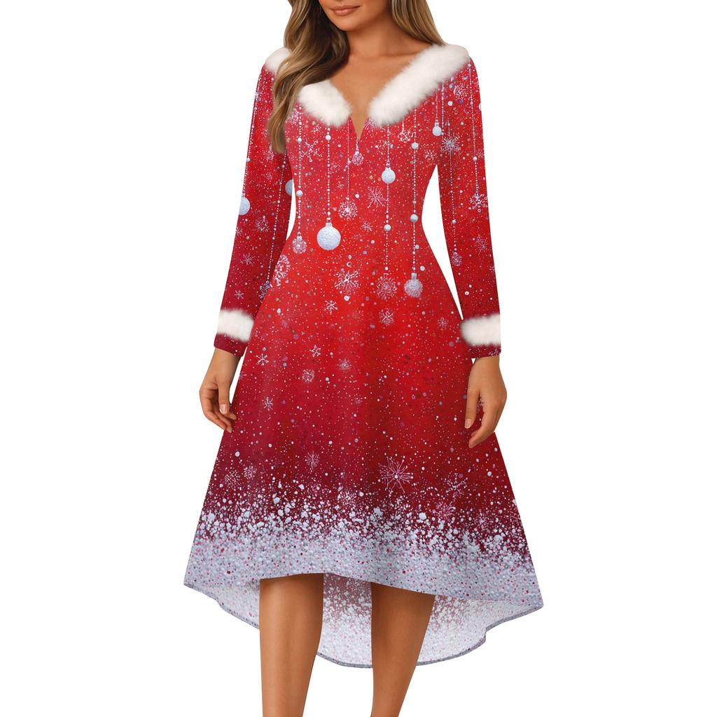 Рождественские платья с принтом для женщин, винтажное рождественское платье миди, повседневные платья, коктейльное платье, вечерние праздничные платья