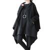 Черное пончо-кейп Летяга Трансформированный дизайн Пуловер Свободный Уличный Харадзюку Синий Буквенный стиль [Le sucood] Толстовка, Куртка, Толстовка, Толстовка,