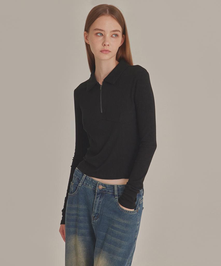 TOPGIRL Collared Half Zip Long Sleeve Top_T426Tp100